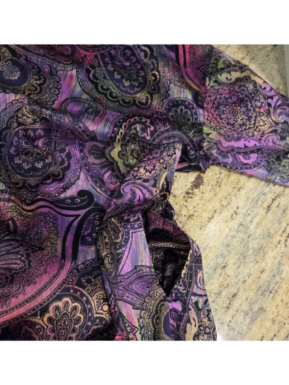 Natori Size XS Caftan Half Zip Multi-colored Floral Paisley Print Lounge Robe